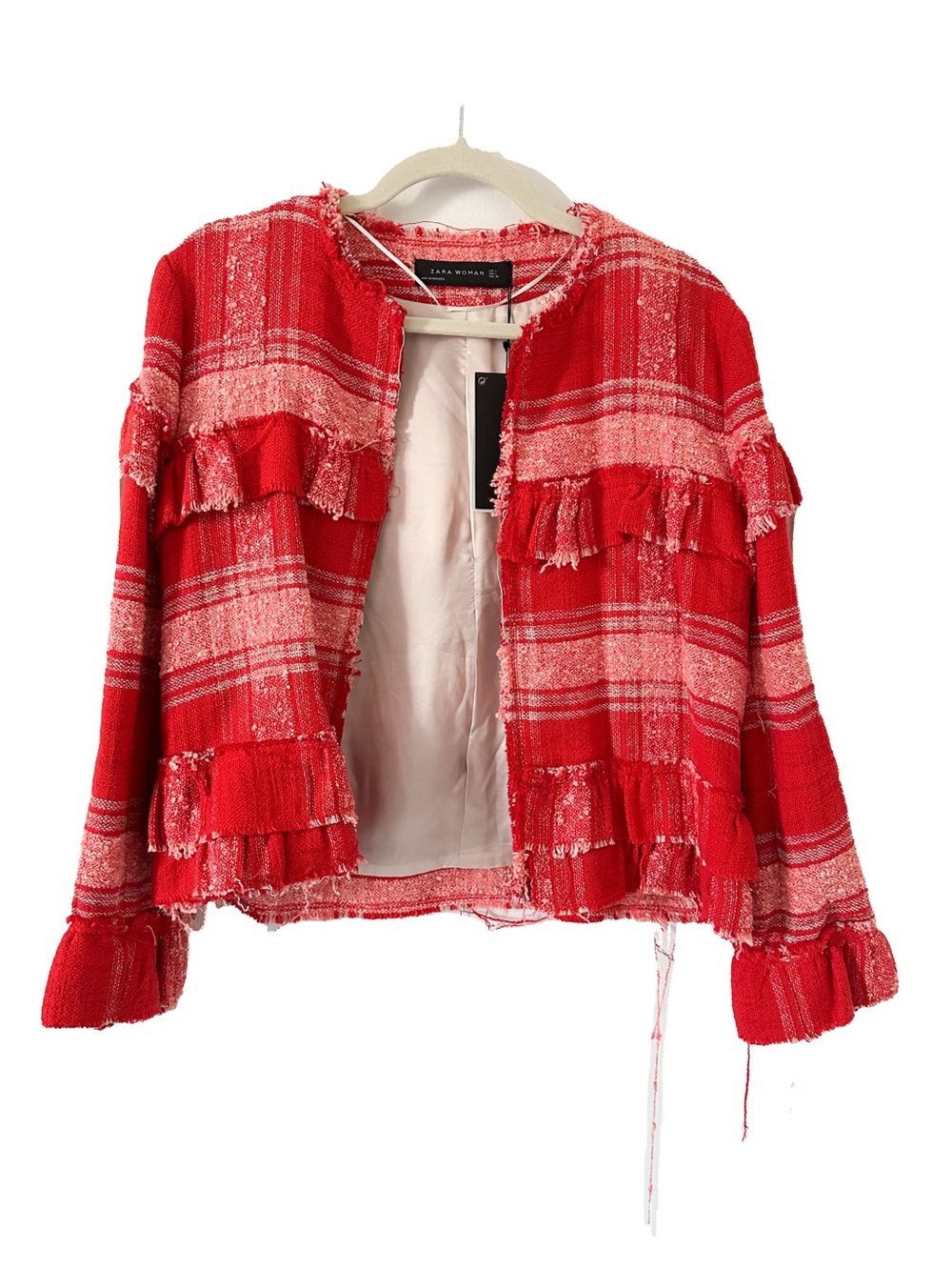 Zara Distressed Wool Plaid Jacket